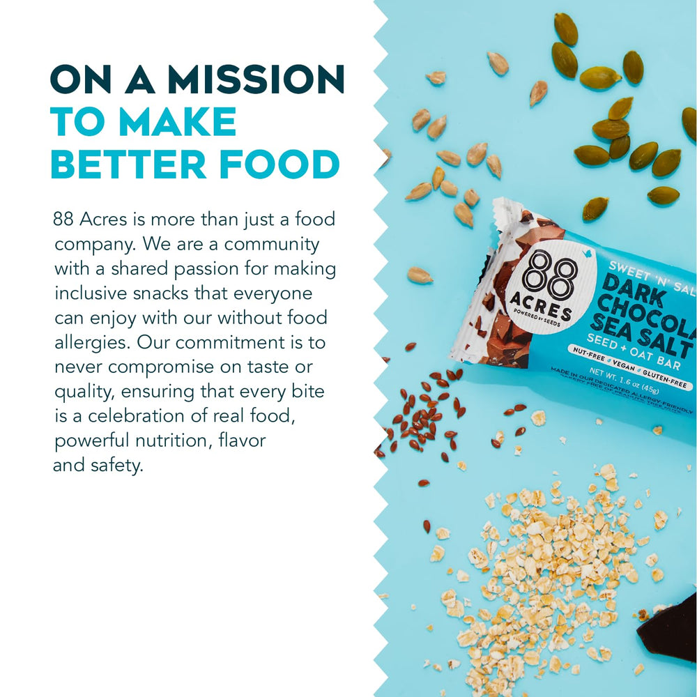 On-the-go packaging for 88 Acres Granola Bar supports backpack and purse snacks.