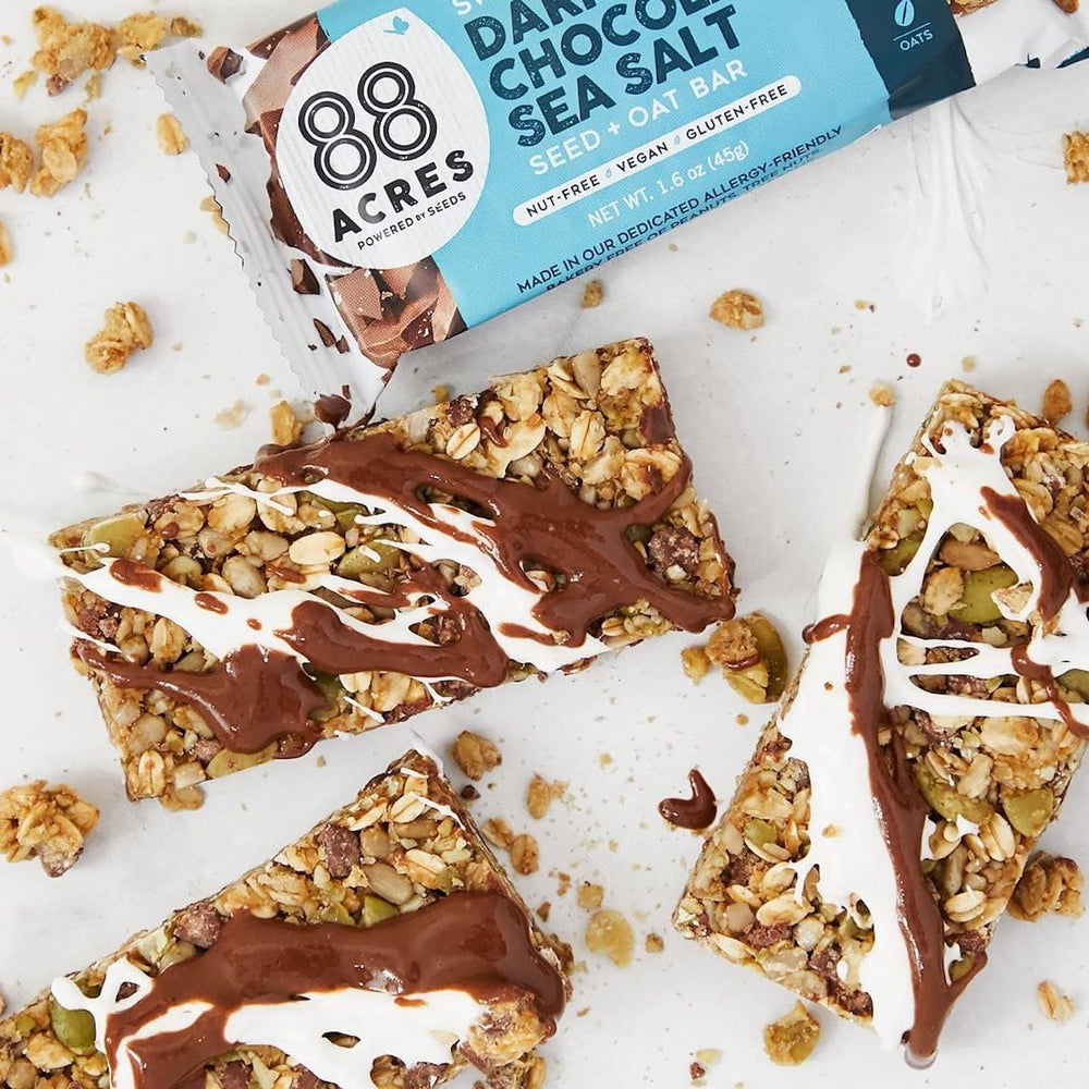 Soft-chewy texture close-up invites everyday indulgence with 88 Acres Granola Bar.