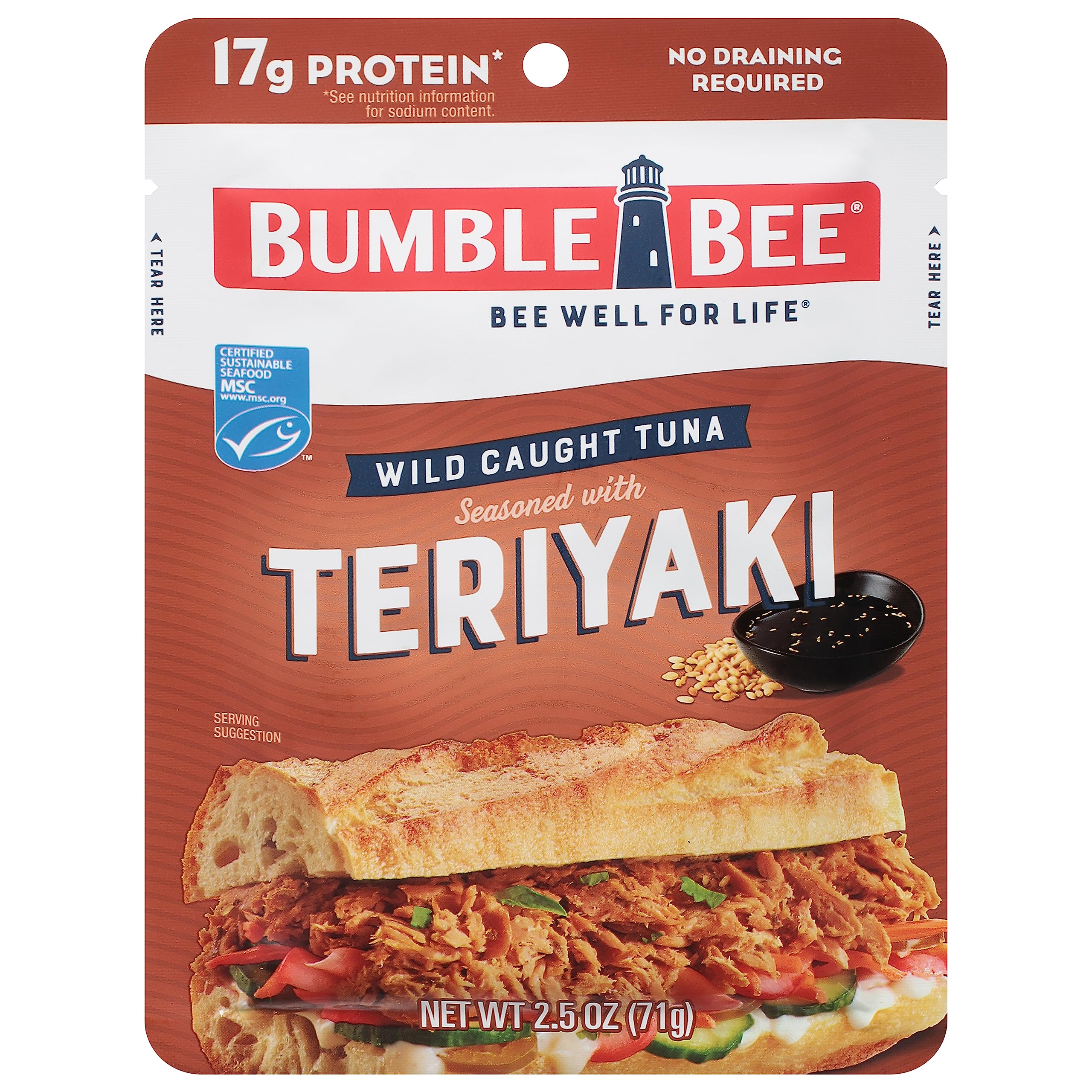 Bumble Bee Teriyaki Tuna Pouch ready to eat, portable protein for meals.