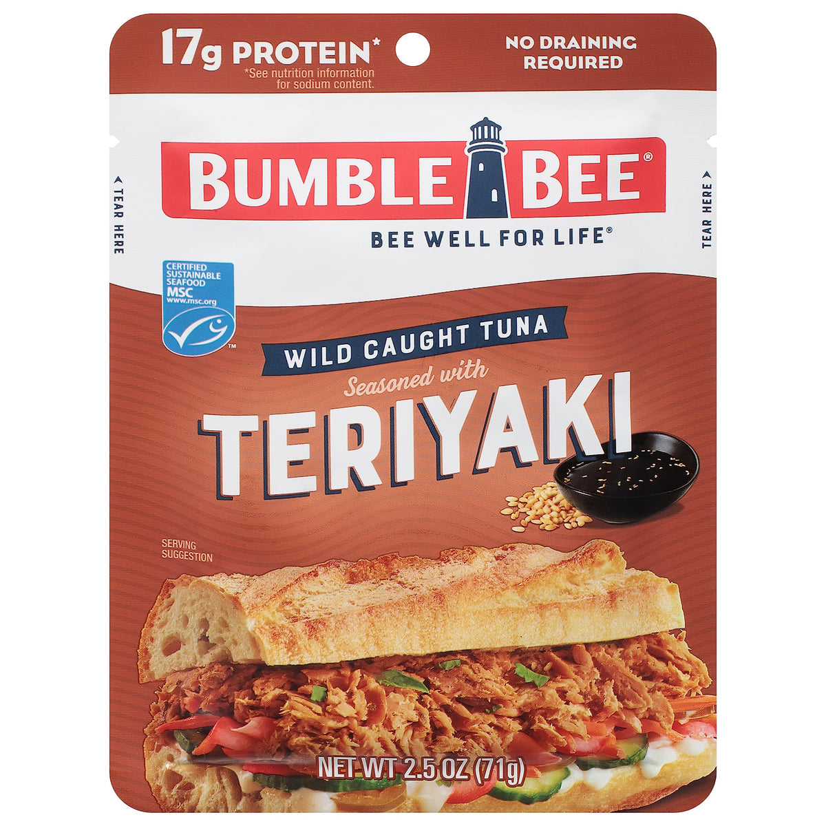 Bumble Bee Teriyaki Tuna Pouch ready to eat, portable protein for meals.
