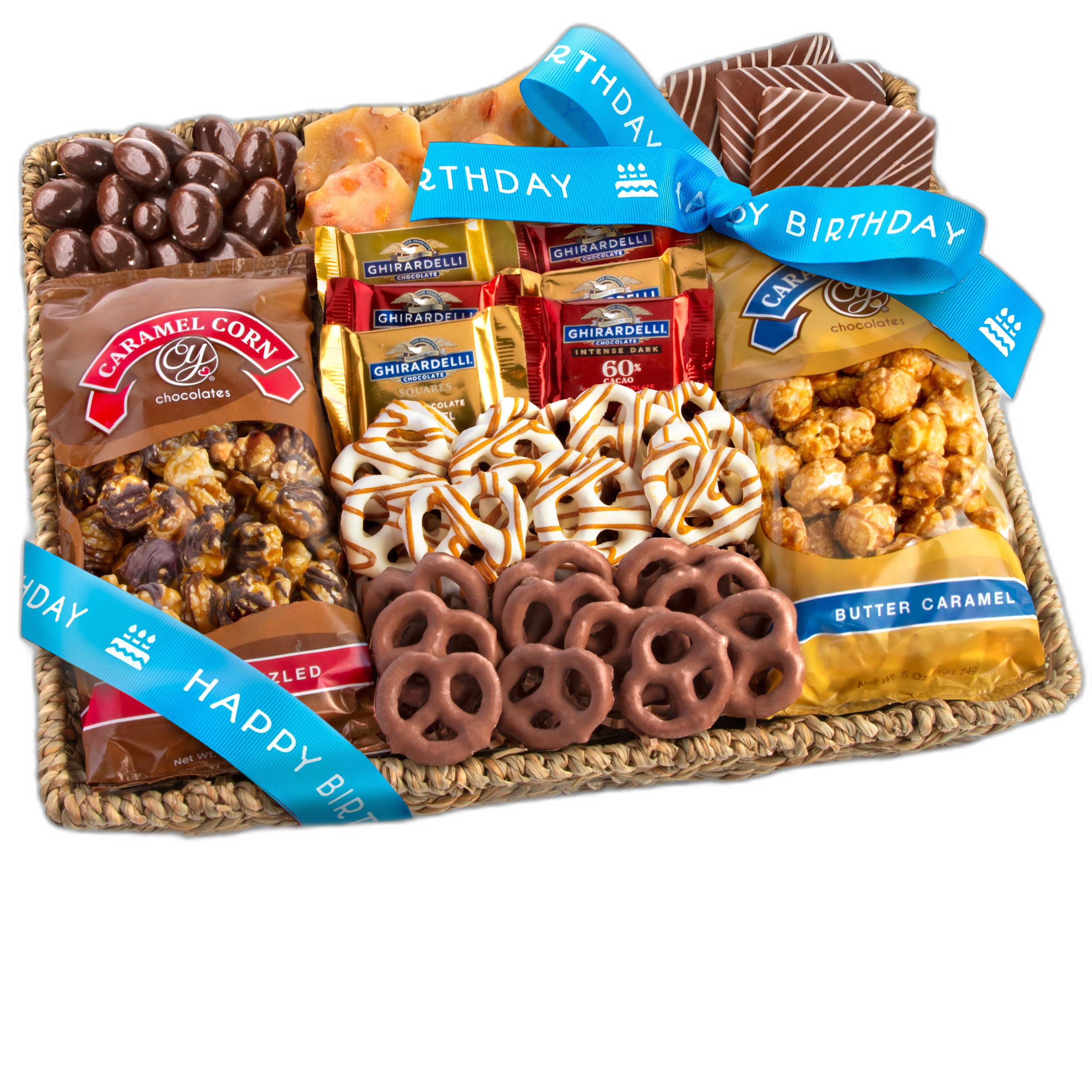 A Gift Inside birthday basket front view, perfect for celebrations and gifting.
