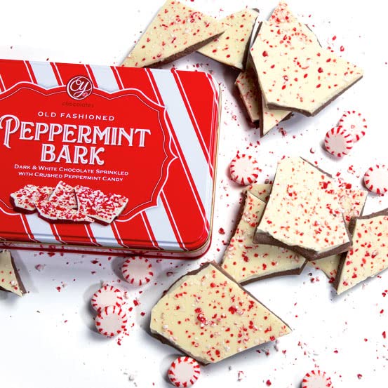 Dark and white chocolate layers with peppermint bits ideal for festive sharing.