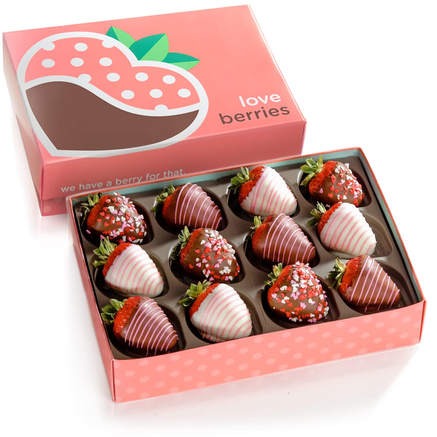 A Gift Inside dark milk pink chocolate strawberries display indulgent coating.
