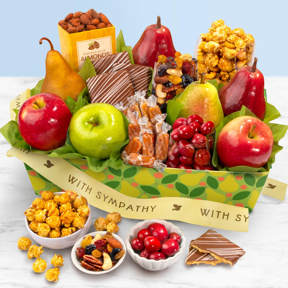 A Gift Inside fresh fruit selection closeup showcasing juicy pears and apples.