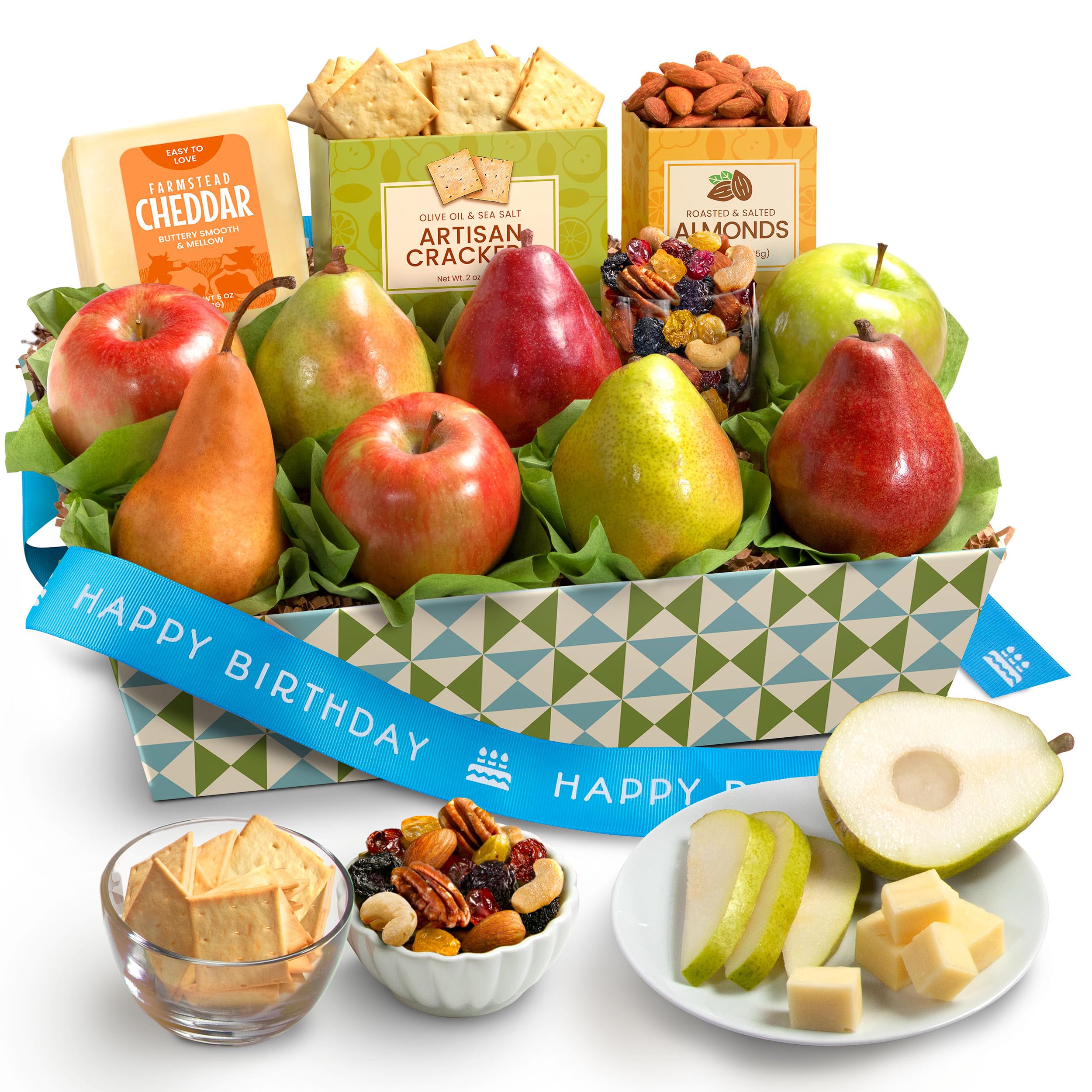 A Gift Inside Fruitfully Classic fruit in tray: vibrant pears ready for a celebratory gift.