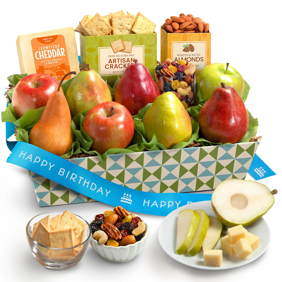 A Gift Inside Fruitfully Classic fruit in tray: vibrant pears ready for a celebratory gift.