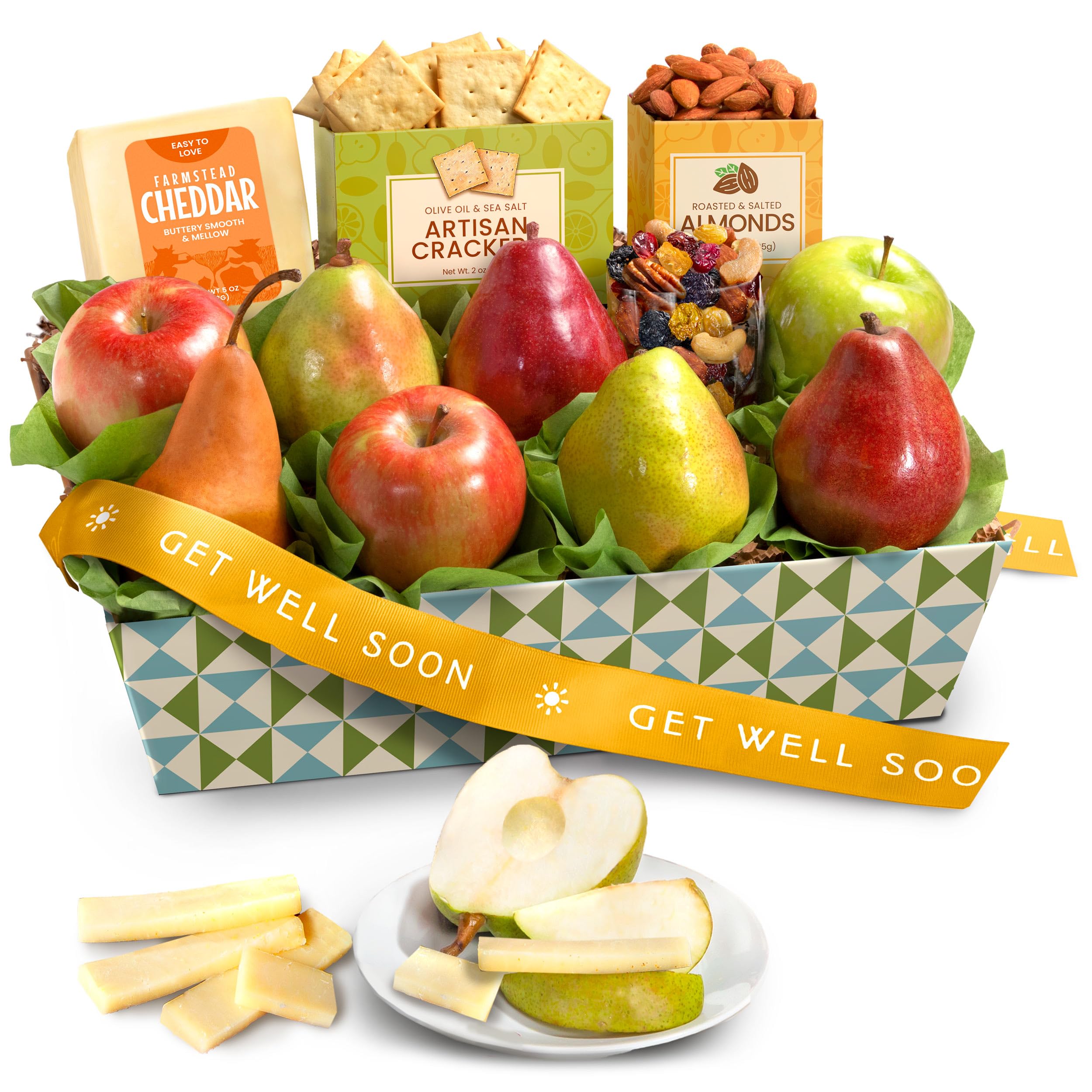 Get Well Soon fruit basket with pear and apple varieties for a comforting gift