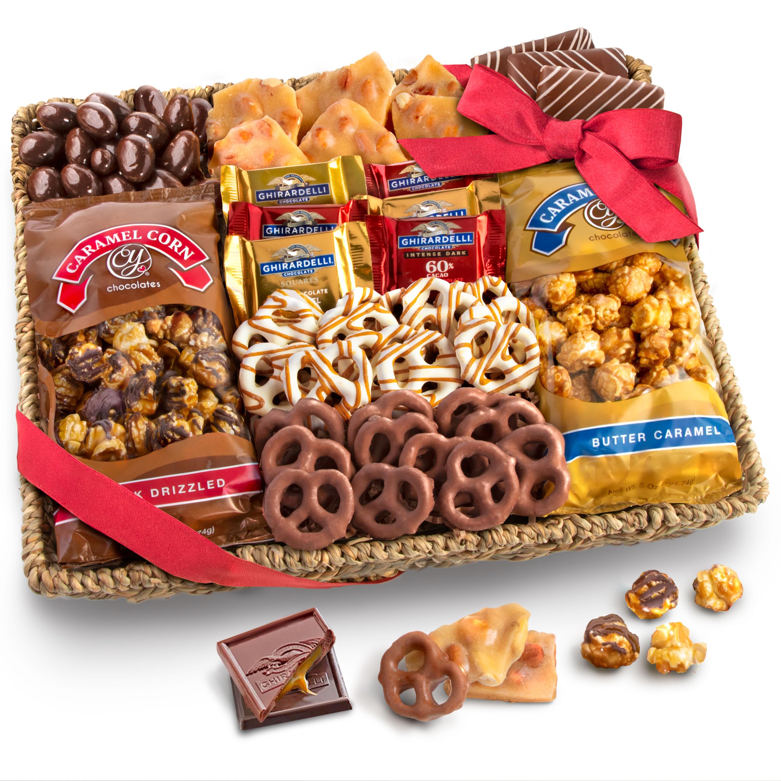 A Gift Inside grand gift basket featuring chocolate, caramel, and crunch for celebrations