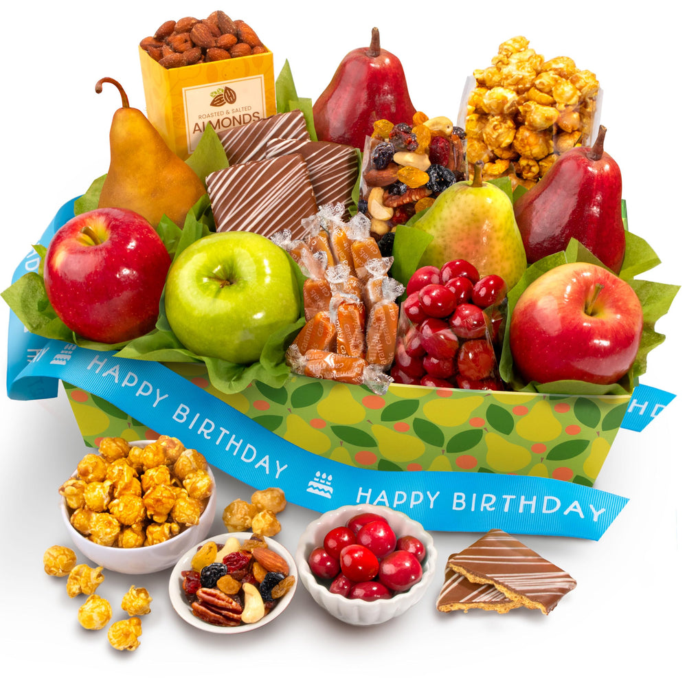 A Gift Inside Orchard Delight fruit basket with fresh seasonal fruit for birthdays.