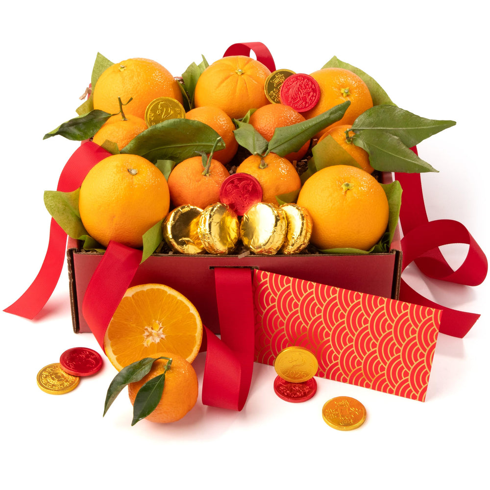 A Gift Inside Lunar New Year fruit and chocolate gift box, festive and shareable.