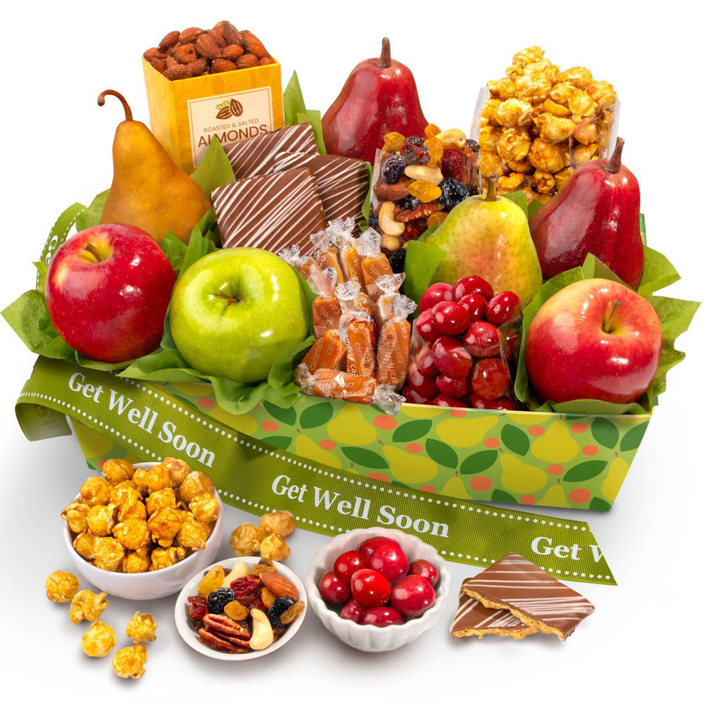 A Gift Inside Orchard Delight basket opened with fresh fruit for get-well gifts
