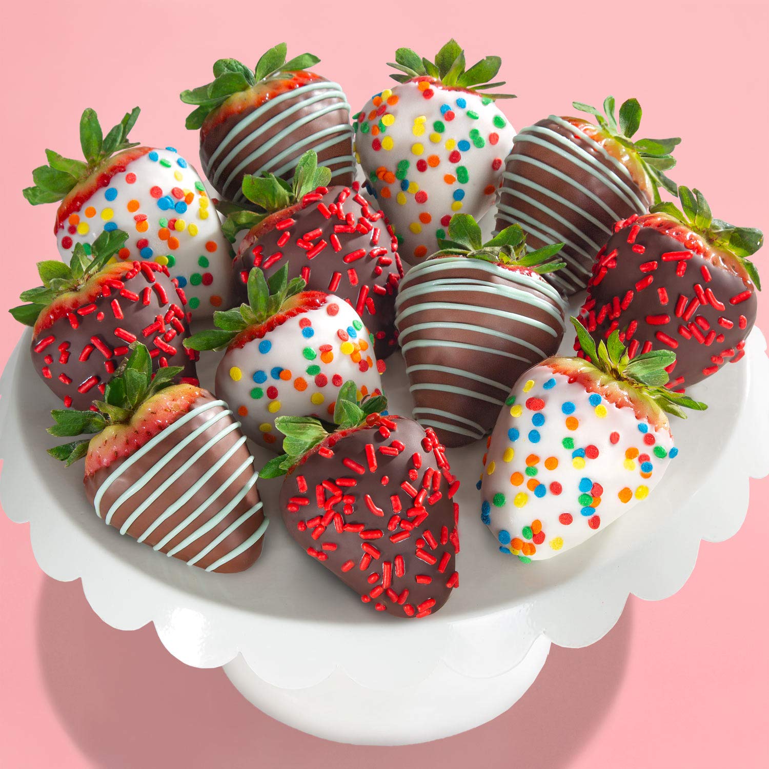 A Gift Inside milk chocolate dipped strawberries, rich coating for birthday celebrations.
