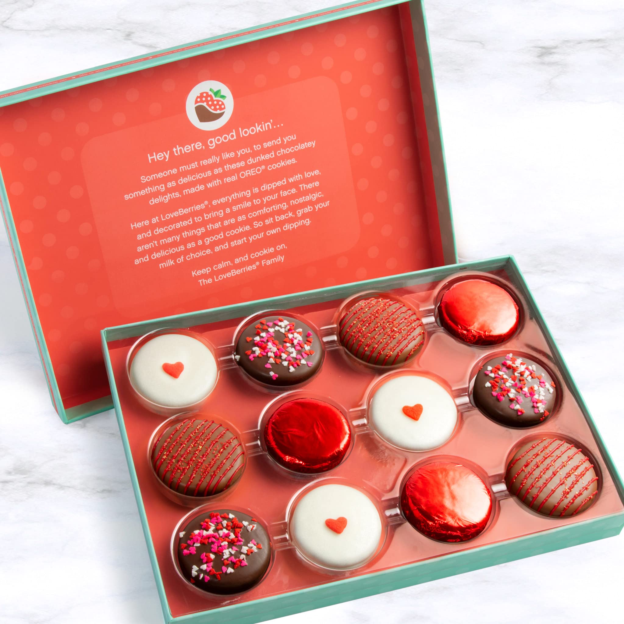 A Gift Inside Sweet Love Oreos dark chocolate shell, great for indulgent moments.