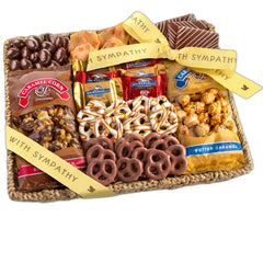 A Gift Inside sympathy basket top view, a thoughtful gesture for condolences and sharing.