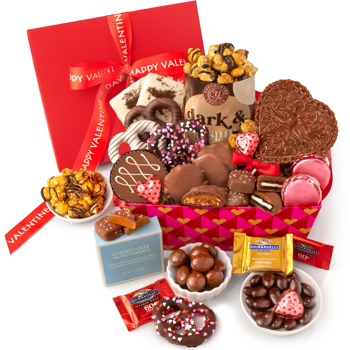 A Gift Inside valentines chocolate gift basket assembly highlights premium treats for sharing.