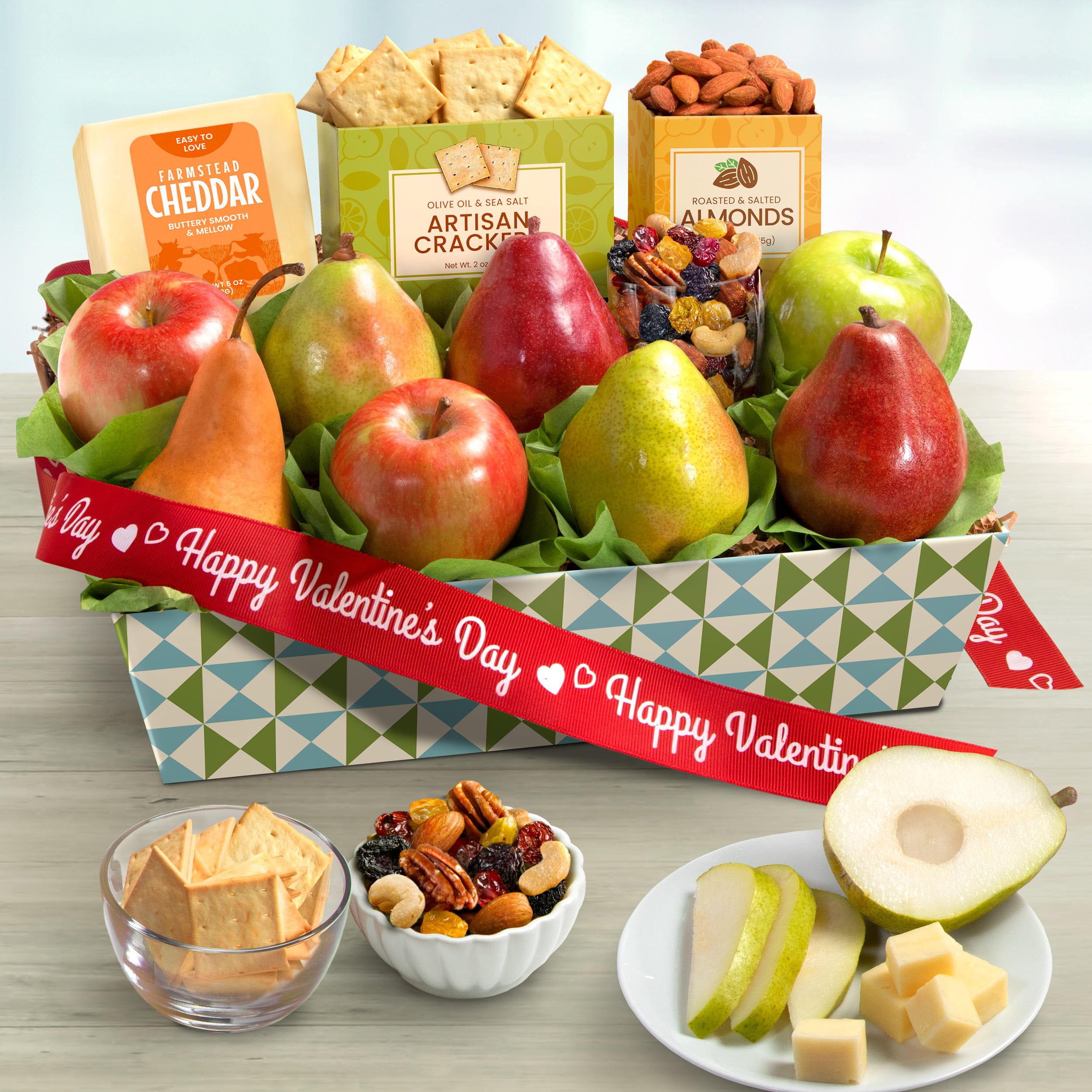 A Gift Inside apple selection in Valentine fruit basket adds color and crunch