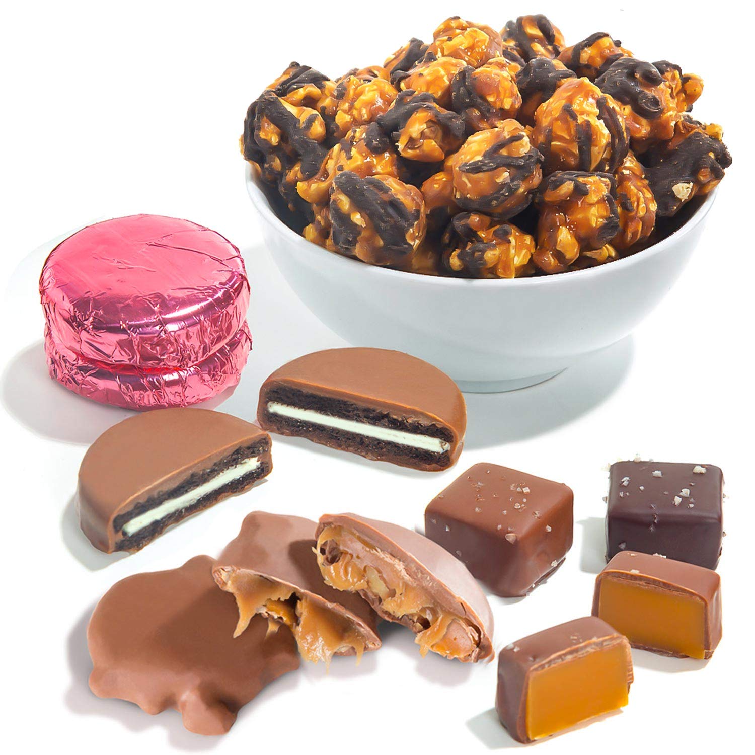 A Gift Inside varied chocolate treats display emphasizes gift-ready indulgence.