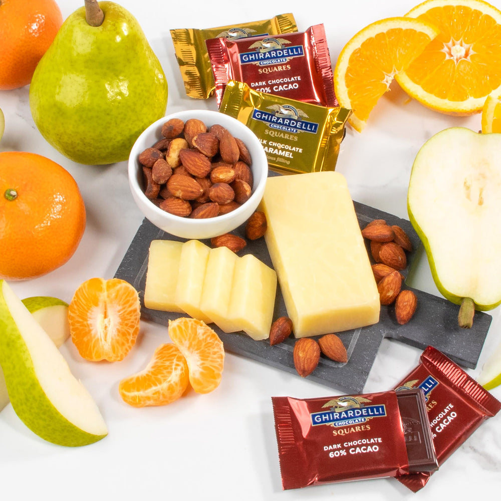 A Gift Inside roasted almonds photo, crunchy texture complements gourmet fruit selections.