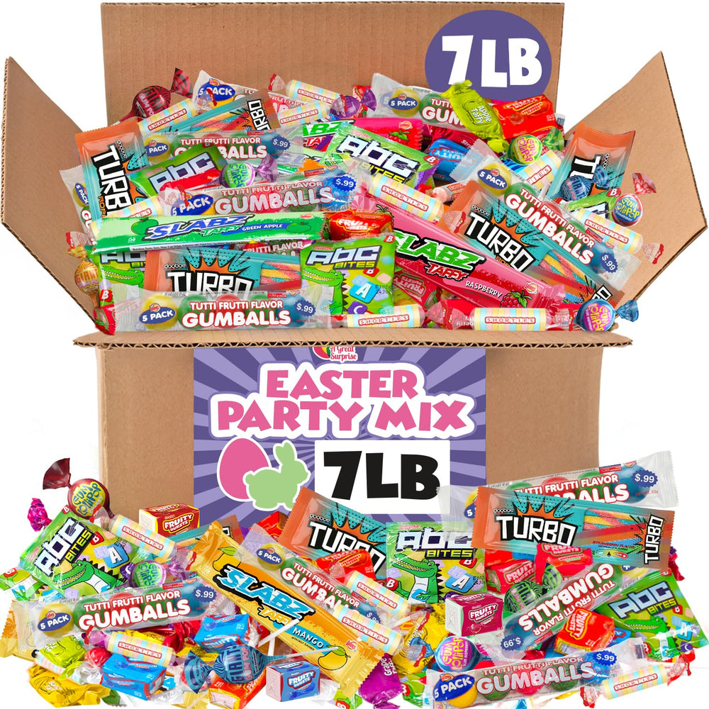 A Great Surprise assorted candy mix in a 7 lb box, ideal for parties and pinatas