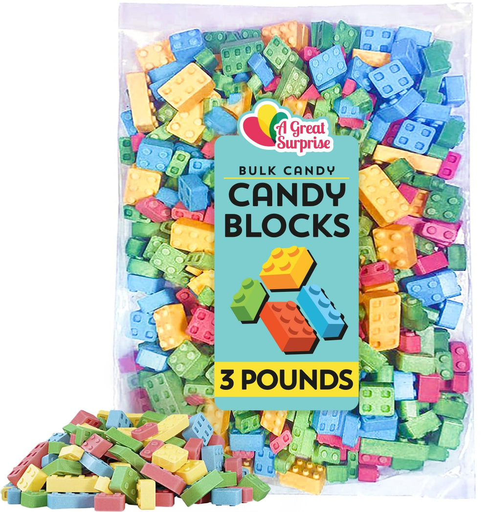 A Great Surprise Building Block Candy in a 3 lb bag, ideal for sharing at parties.
