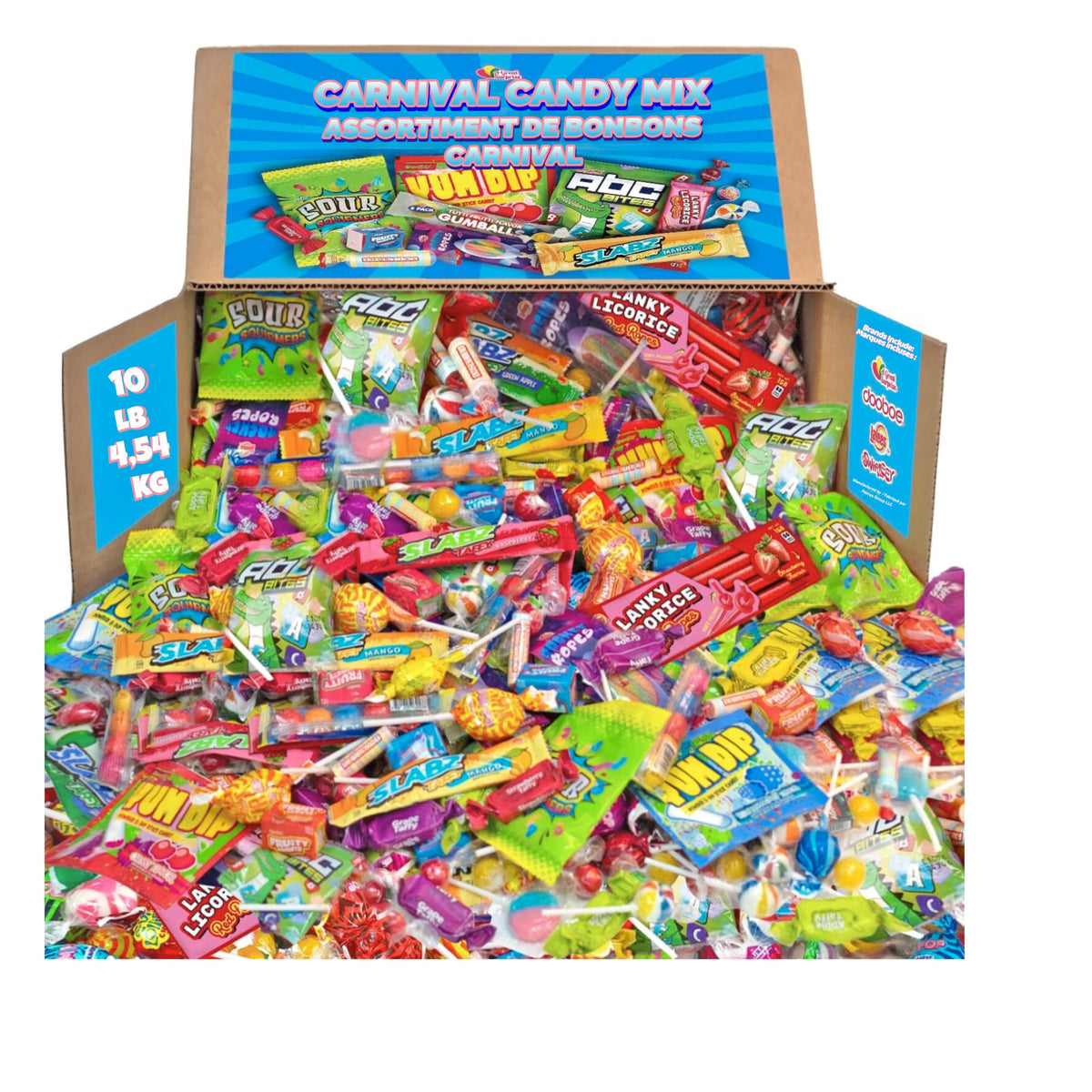 A Great Surprise bulk candy assortment in a colorful 10 lb display for parties