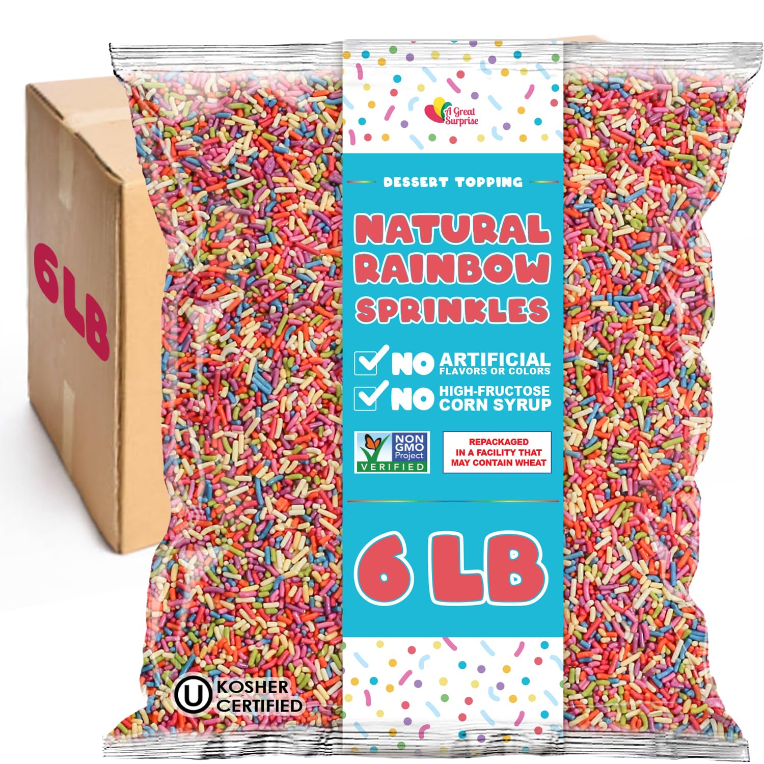 A Great Surprise bulk dye-free rainbow sprinkles for cake and cookie decorating