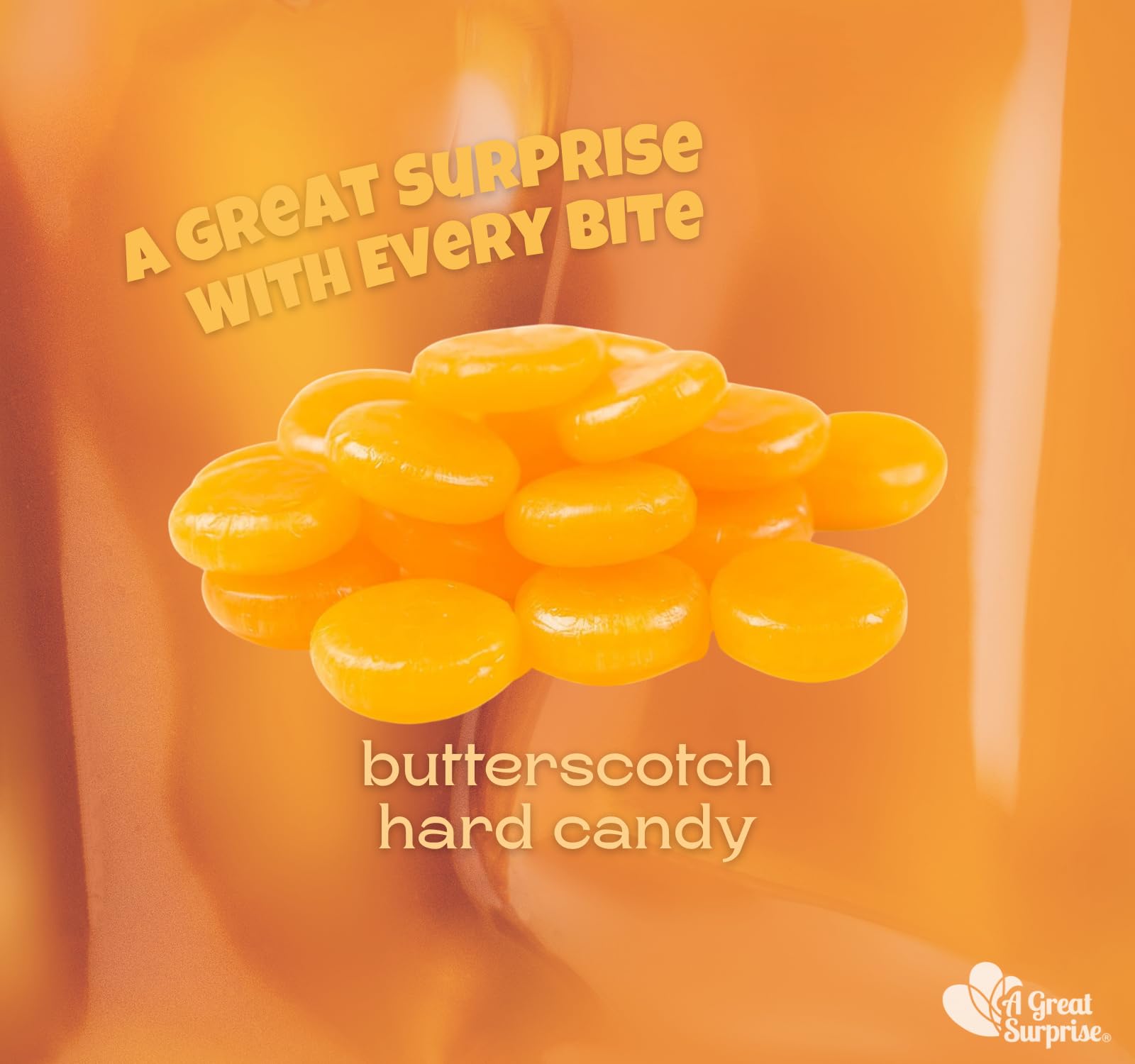 A Great Surprise butterscotch candies individually wrapped for freshness and sharing.