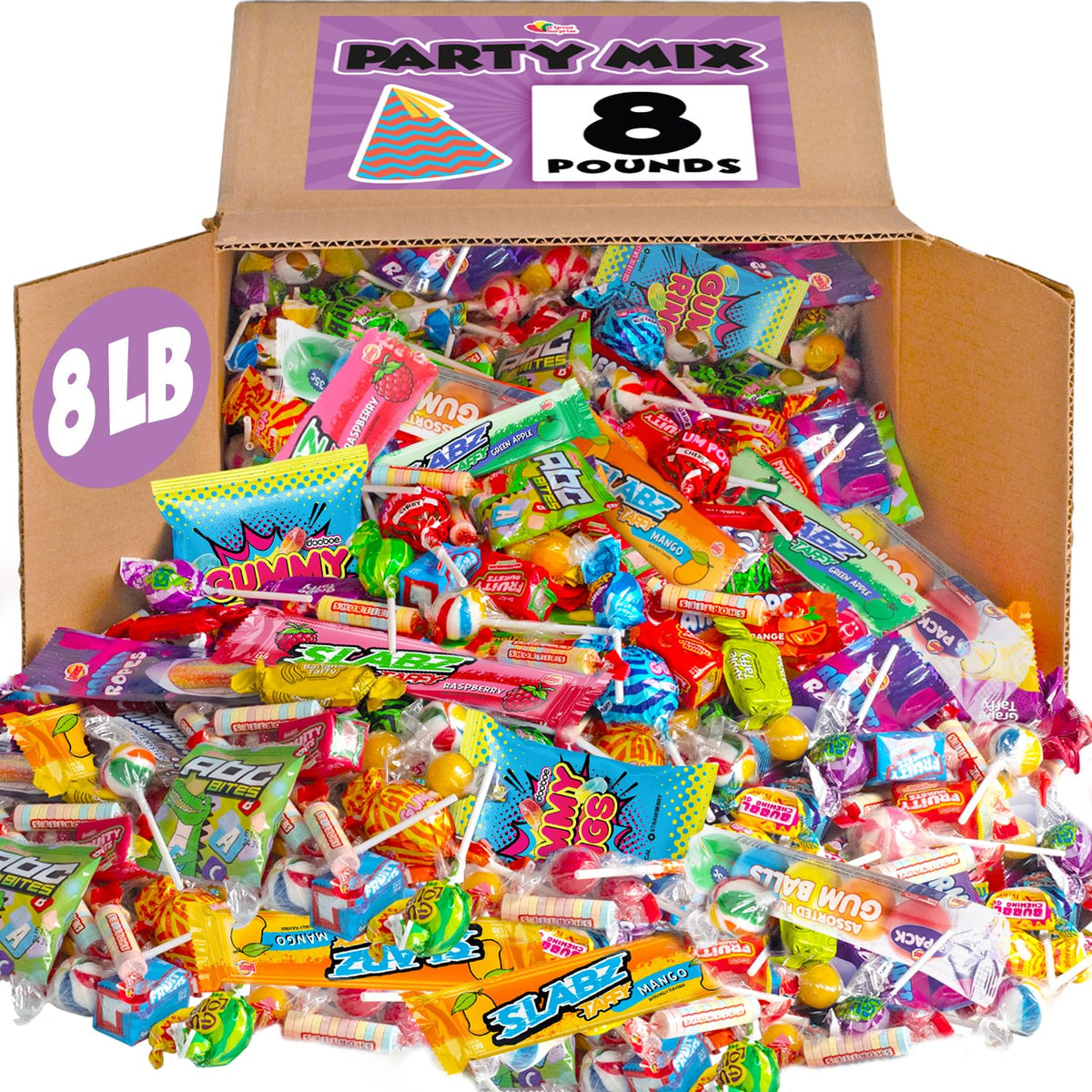 A Great Surprise 8-pound candy bulk mix in colorful assortment, ideal for party tables and displays.