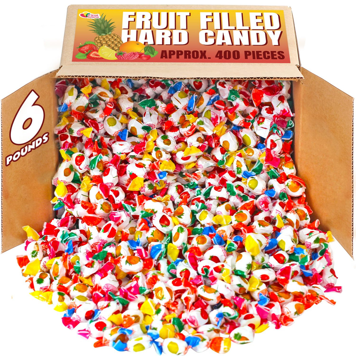 A Great Surprise fruit-filled hard candy 6lb pack, great for sharing at gatherings.