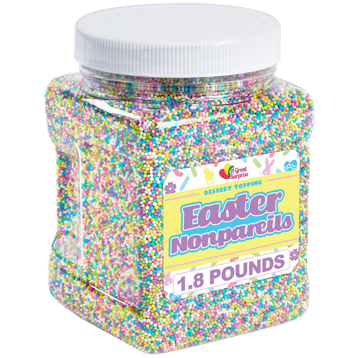 A Great Surprise pastel nonpareil sprinkles bulk bag for colorful desserts and toppings.