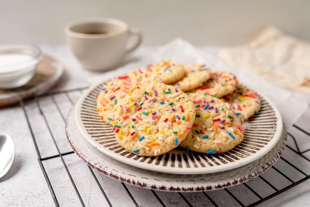 A Great Surprise Rainbow Sprinkles sprinkles on donuts for fun crunch.