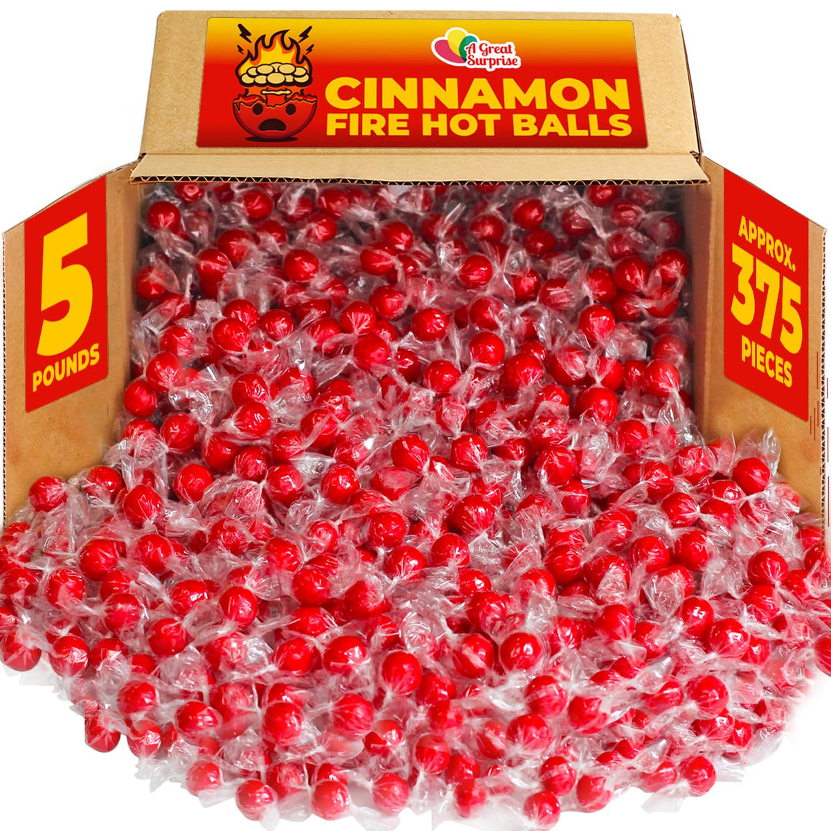 A Great Surprise red hot cinnamon candy balls in bulk packaging for easy snacking