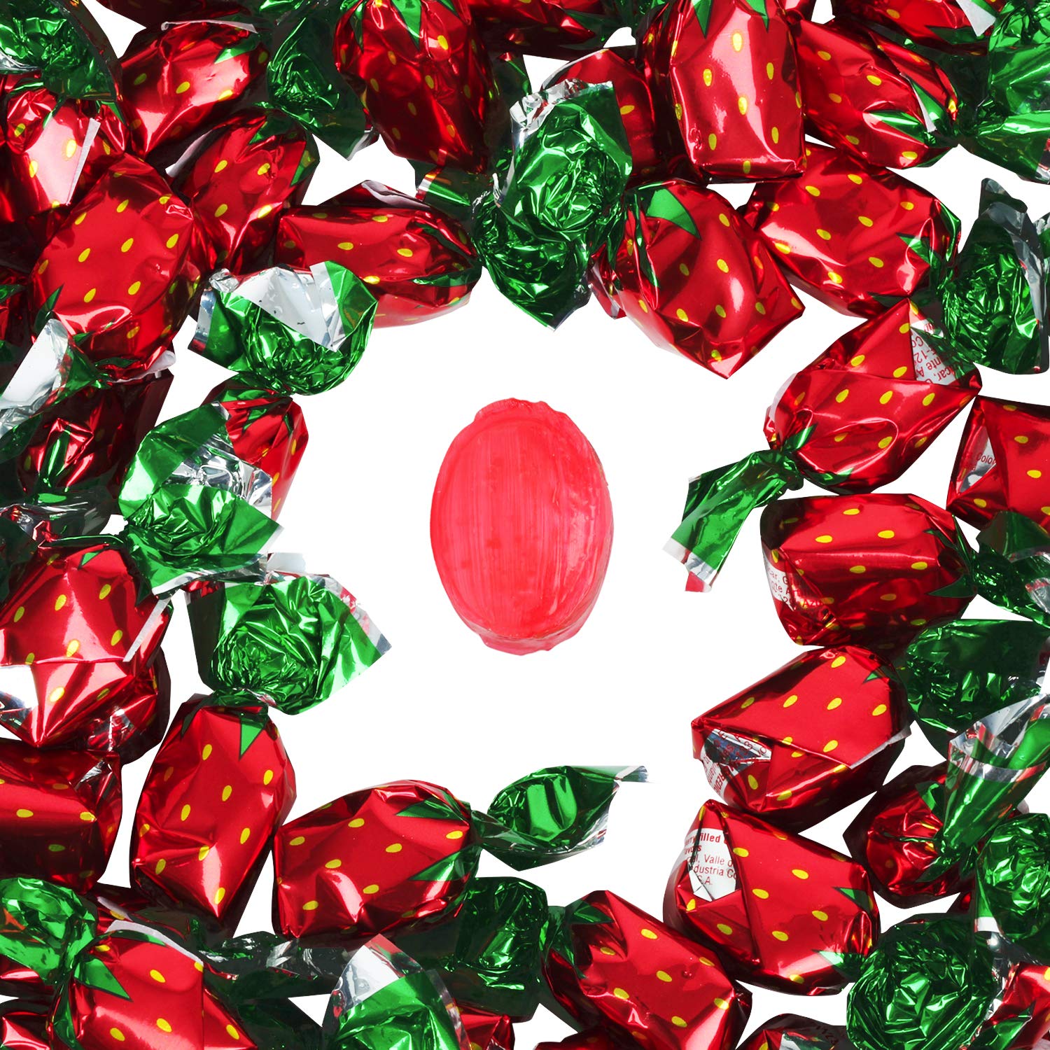 A Great Surprise strawberry bon bons in wrapper, ideal for sharing at events.