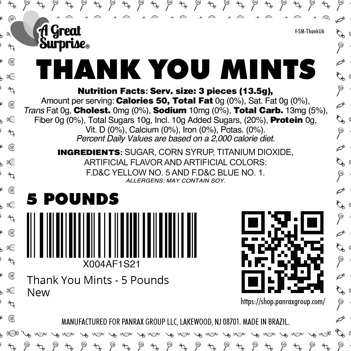 A Great Surprise Thank You mints for gift baskets, offering a tasteful guest treat.