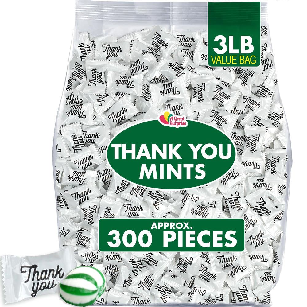 A Great Surprise Thank You Mints wrapped in elegant white wrappers for weddings and events