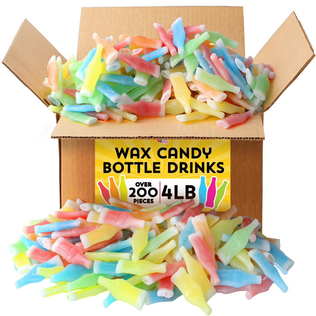 A Great Surprise wax bottle candies in assorted flavors for party buffets and treat jars.