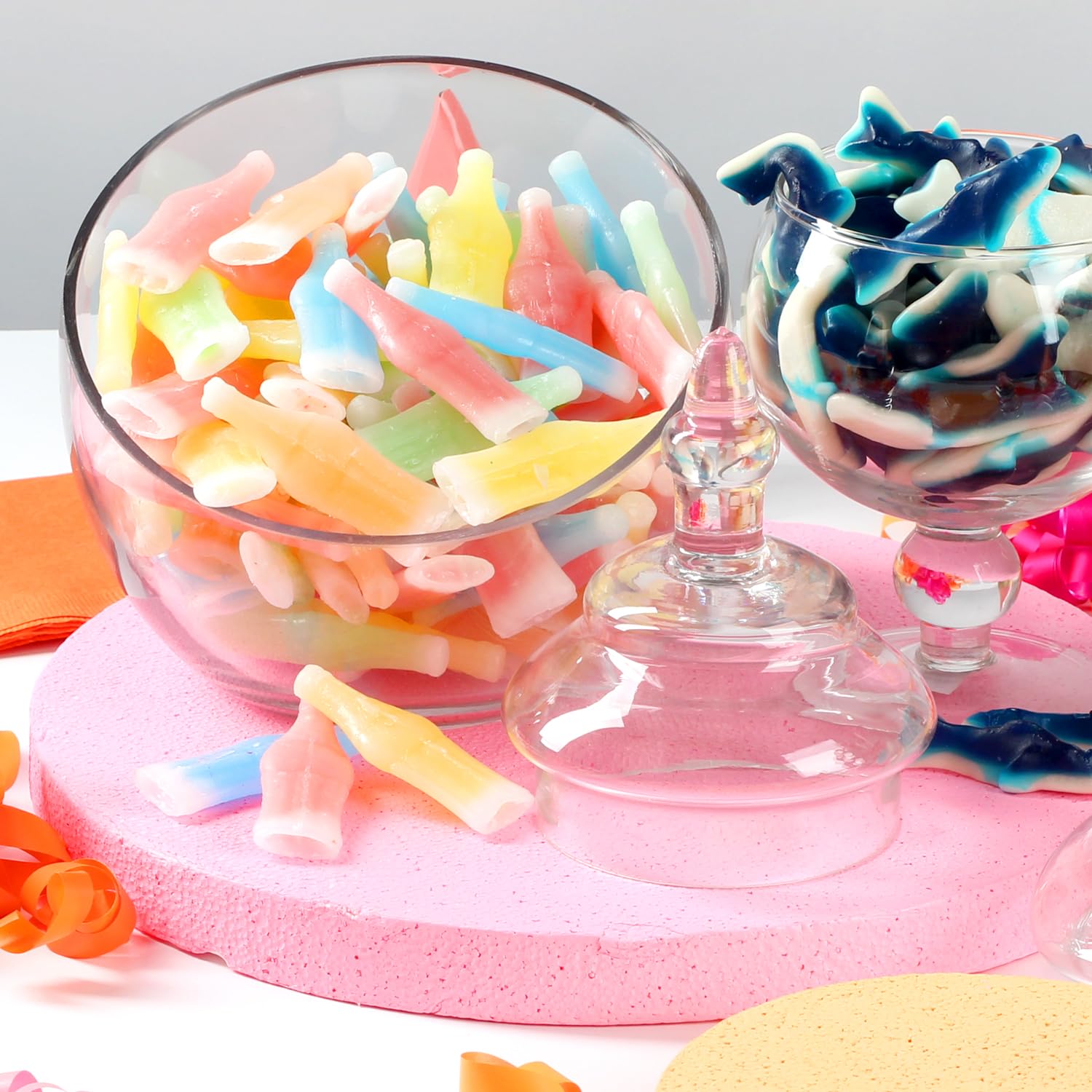 A Great Surprise wax bottle candies close-up showing fruity liquid centers for flavor appeal.