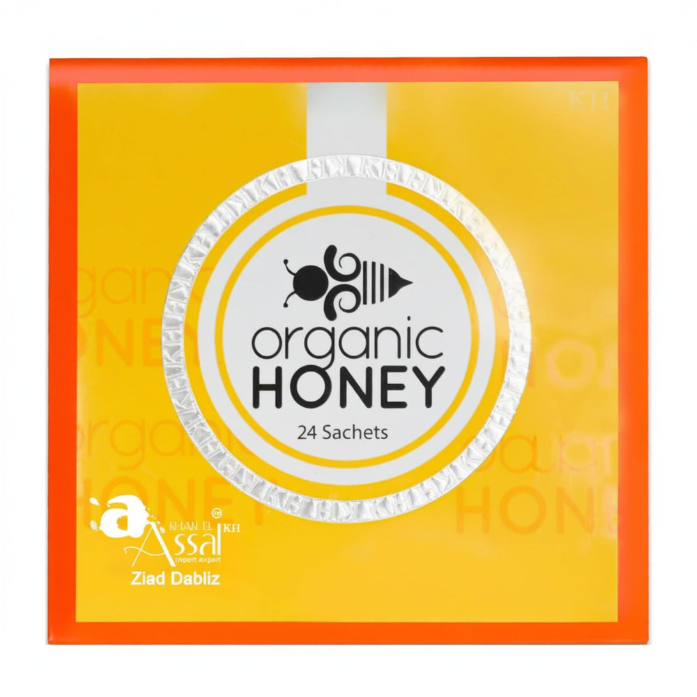 A KHAN EL ASSAL honey sachets display for convenient on-the-go use