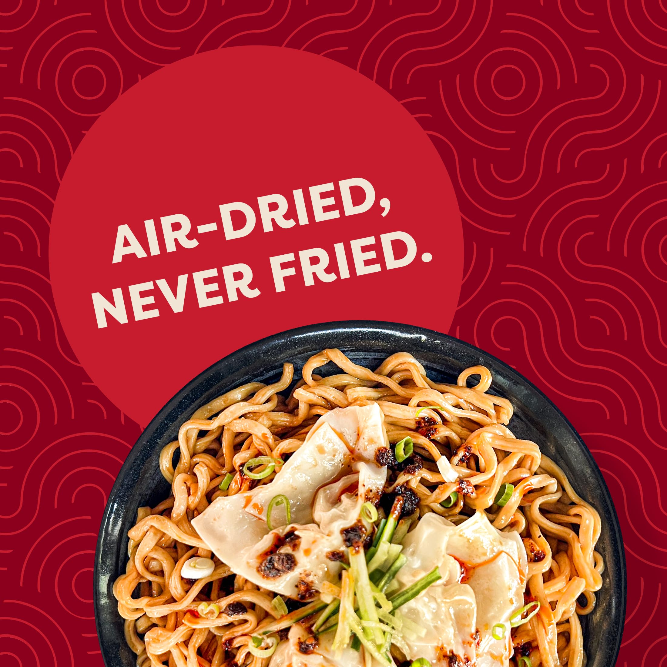 Air-dried versus fried contrast for healthier texture of A-SHA noodles.