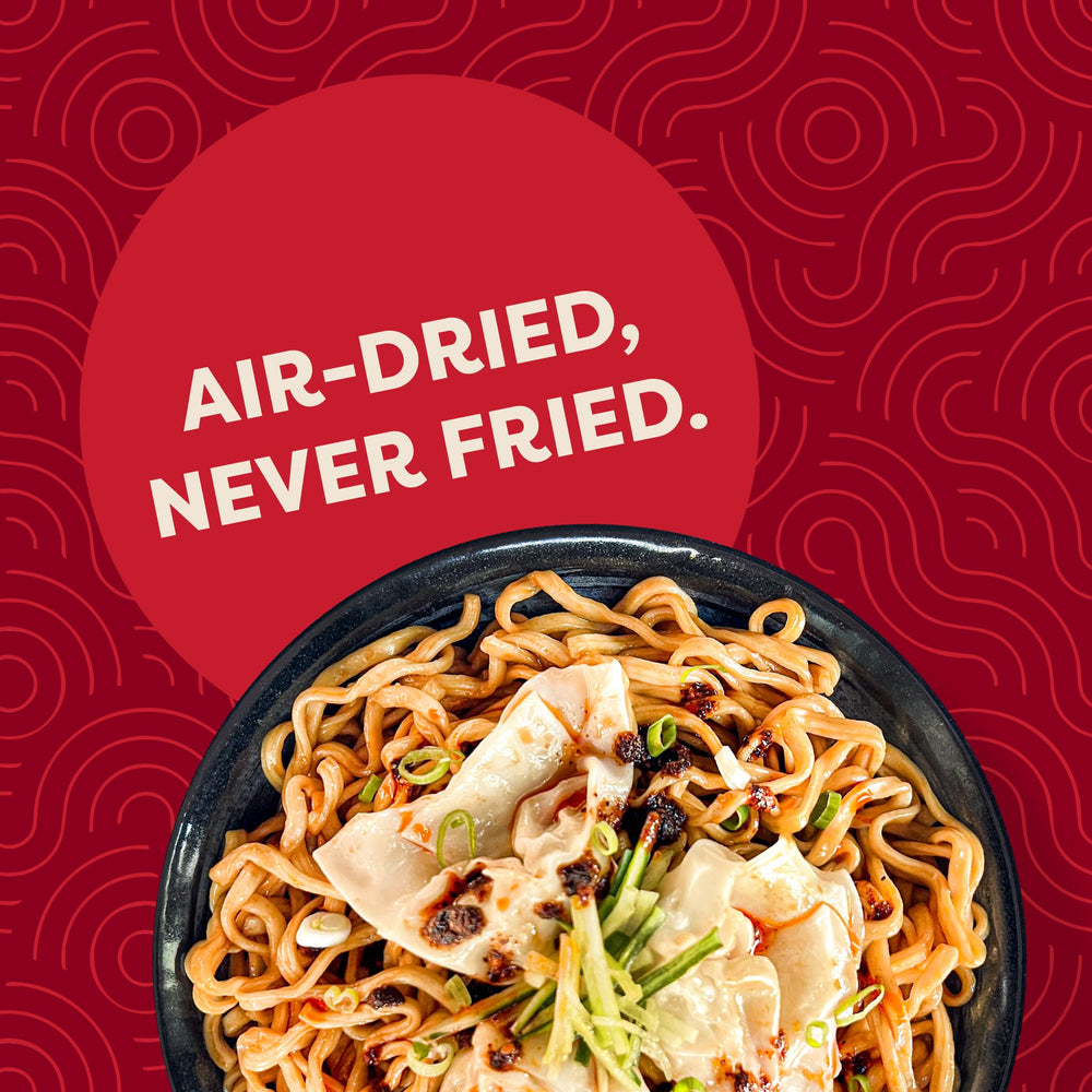 Air-dried versus fried contrast for healthier texture of A-SHA noodles.