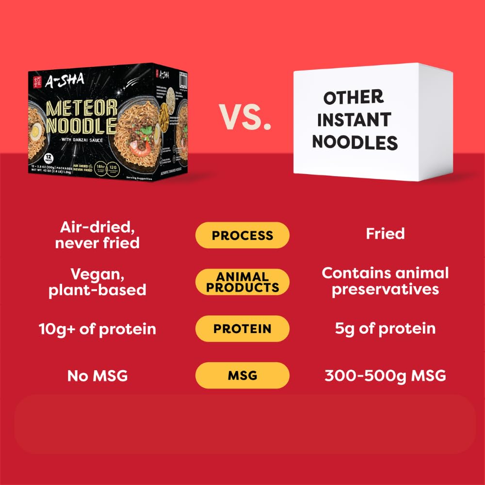 A-SHA Meteor Noodles served with vegetables and protein for a balanced meal.