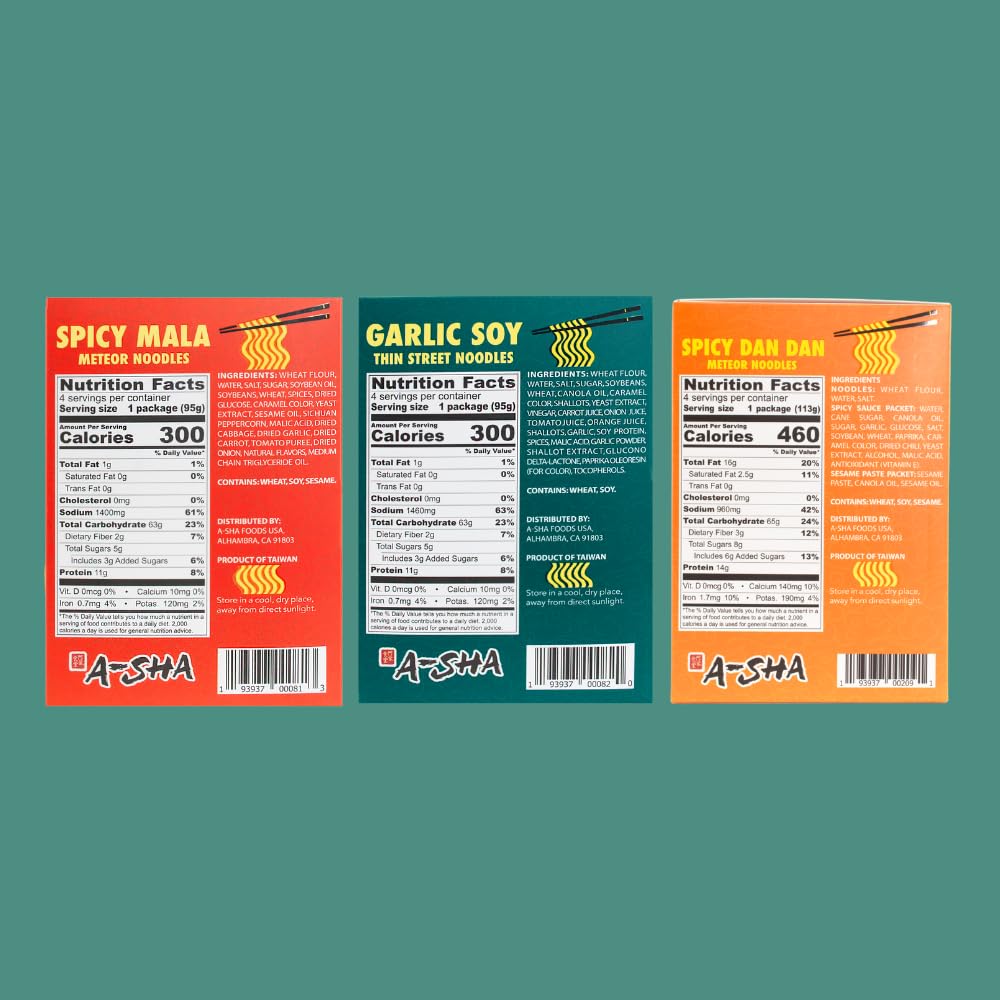 A-Sha Signature Noodles three-flavor bundle packaging ideal for pantry prep