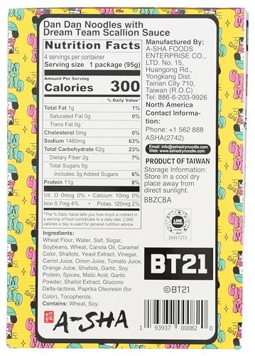 A-SHA Street Style Noodles with Scallion Sauce pack back highlighting nutrition notes.