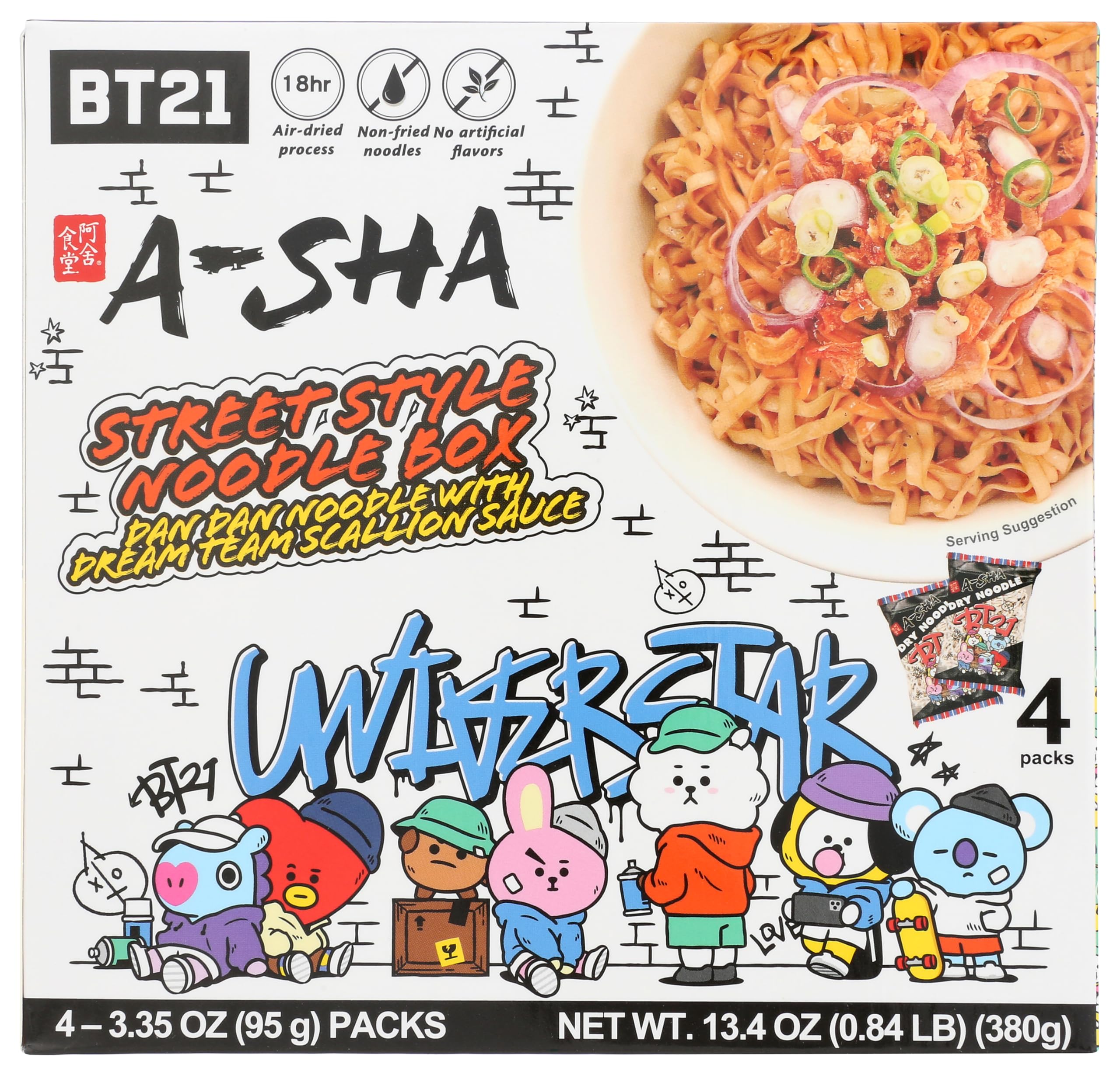 A-SHA Street Style Noodles with Scallion Sauce pack front showing four-pack for quick meals.