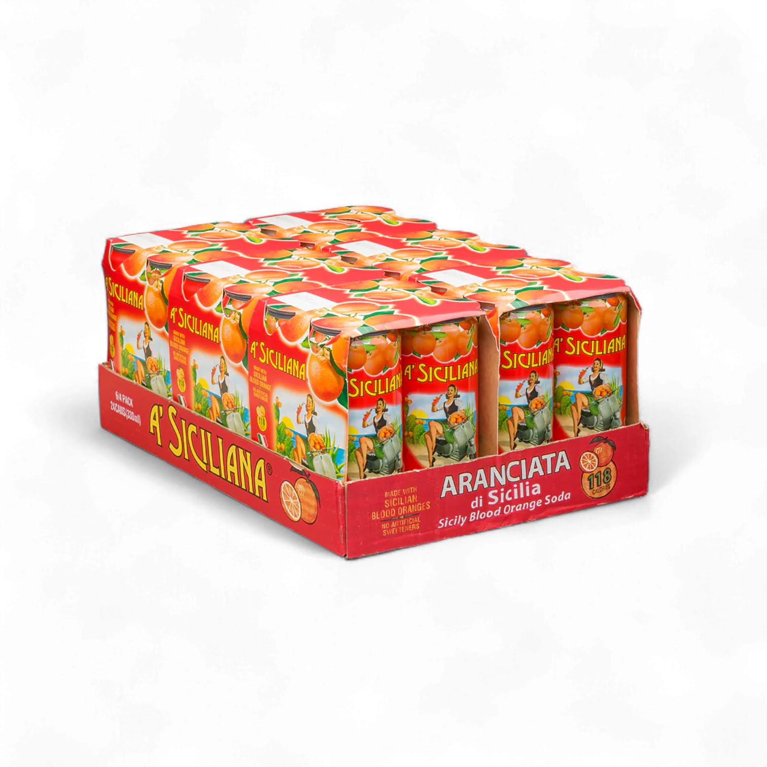 A' Siciliana Aranciata can close-up with vibrant label and refreshing citrus aroma.