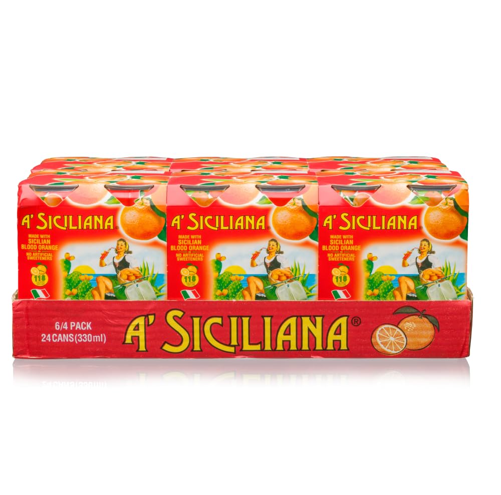 Artisanal packaging for A' Siciliana Aranciata with la dolce vita-inspired artwork.