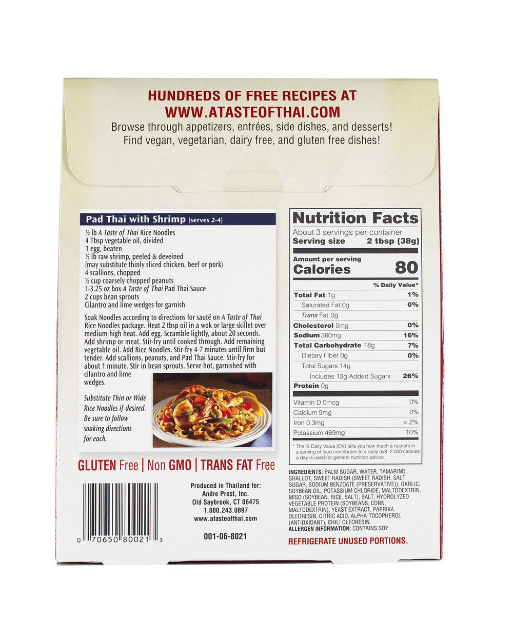 A Taste of Thai Pad Thai sauce ready-to-use for quick meals and curries.