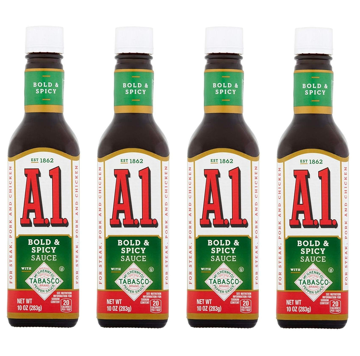 A.1 Bold & Spicy Sauce bottle tabasco enhances grilled steaks and burgers.