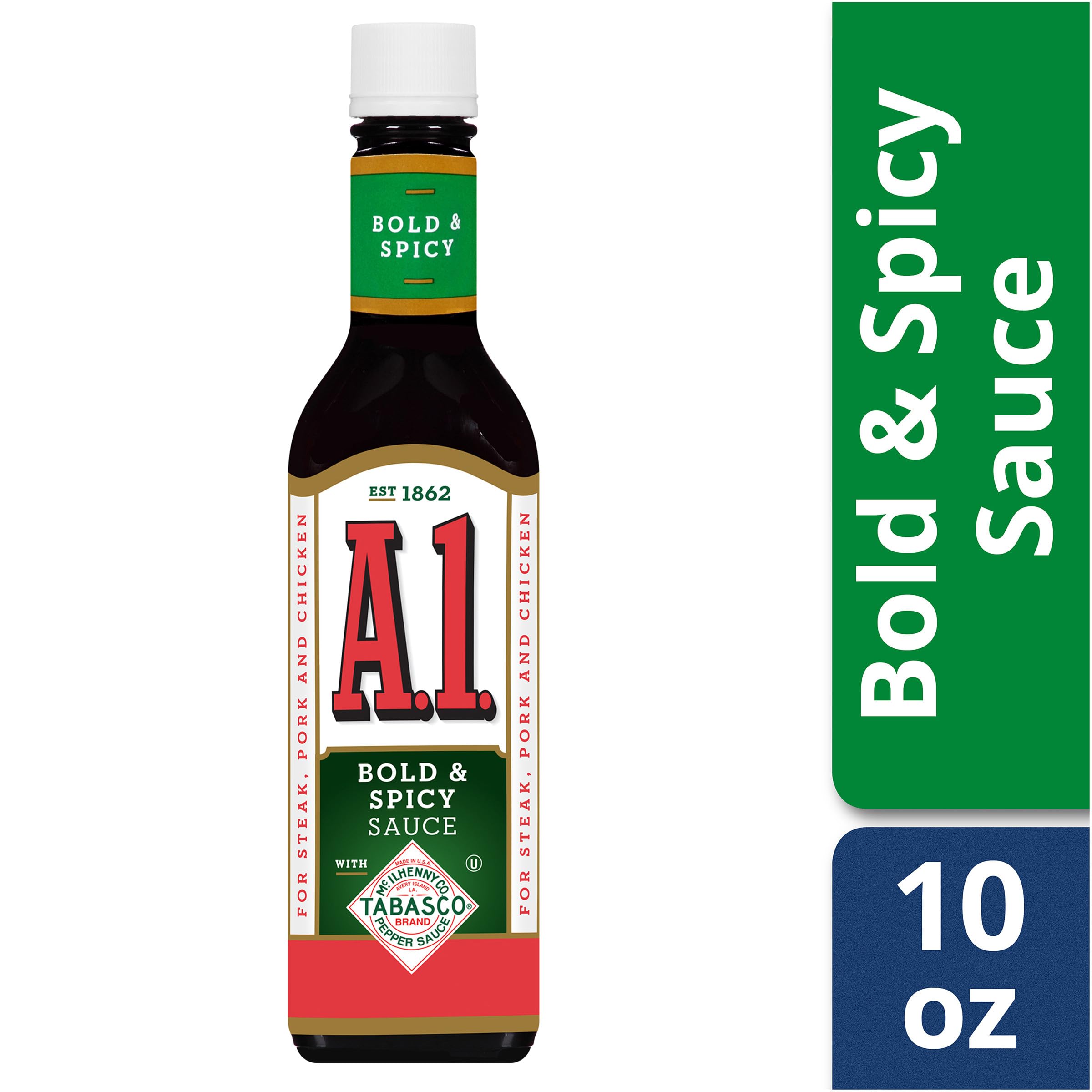 A.1 Bold & Spicy Sauce label-closeup shows ingredients and packaging quality.