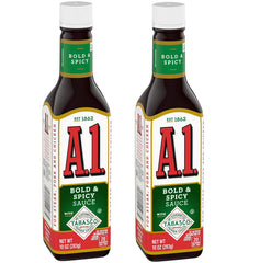 A.1 Bold & Spicy Sauce with Tabasco bottle pour boosts burgers and grilled dishes.